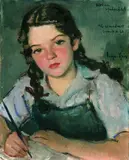Eugen Spiro, Biri, das Schulmädchen, 1931, Oil on cardboard