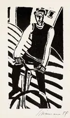 S. Miemann, Radfahrer, 1949, Woodcut