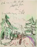 Kleine Landschaft mit Tannen (Briefbogen) by Ernst Ludwig Kirchner, 1915, Pen and ink drawing, sold Oct 2004