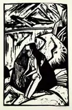 Kniende am Stein by Erich Heckel, 1913, Woodcut, sold Oct 2004