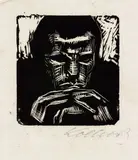 Kleiner Männerkopf mit Händen by Käthe Kollwitz, 1922, Woodcut, sold Oct 2004