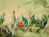 Johann Heinrich Ramberg, Ein Flußgott liebkost ein nacktes Mädchen in seiner Wassergrotte, 1792, Watercolour