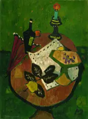 Hans Meyboden, Stilleben mit Schirm und Leuchter, 1949, Oil on canvas
