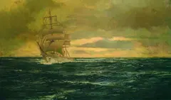 Claus Bergen, Dreimastbark auf hoher See, Oil on canvas