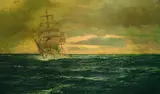 Claus Bergen, Dreimastbark auf hoher See, Oil on canvas