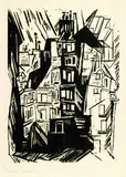 Paris Houses by Lyonel Feininger, 1920, Woodcut, sold Oct 2004
