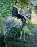 Hermann II Junker, Porträt eines Knaben auf einem Schimmel reitend, Oil on canvas