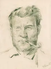 Der Freund Sperl en face by Wilhelm Leibl, Pencil drawing, sold Oct 2004
