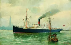 John-Henry Mohrmann, Dänischer Frachtdampfer "Nikolai II" vor Antwerpen, 1909, Oil on canvas