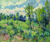 Franz Frank, Waldlandschaft mit Rehen, 1957, Oil on canvas