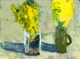 Klaus Fußmann, Raps und Ginster in Vase und Krug, 1988, Pastel