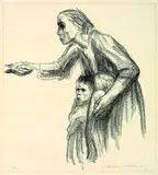 Frau vertraut sich dem Tod an by Käthe Kollwitz, 1934, Lithograph, sold Oct 2004