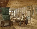 Franz Xaver Nachtmann, Bayerisches Interieur mit Netzflicker, 1825, Watercolour
