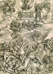 Der Engelkampf by Albrecht Durer, 1496, Woodcut, sold Oct 2004