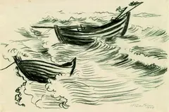 Boote in der Brandung by Max Pechstein, 1949, Charcoal drawing, sold Oct 2004