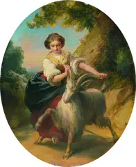 Franz Xaver Winterhalter, Zugeschrieben. Die Ziegenhirtin in einer Landschaft, Oil on canvas