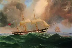 M. McLachlan, Englische Bark "Jausy" (?) in zwei unterschiedlichen Positionen, 1864, Oil on canvas