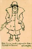 2 Bll.: Frau mit großem Tuch. Drei Mädchen Arm in Arm by Heinrich Zille, Indian ink, sold Oct 2004