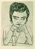 Max Beckmann, Bildnis Naila mit aufgestützten Armen und Glas, 1923, Etching