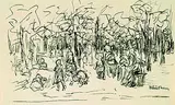 Max Liebermann, Im Park, Pen and Indian ink drawing