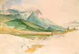 Johann Mohr, Alpenlandschaft mit Ziegenhirt, Watercolour