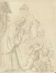 Philipp Veit, Raufende Knaben, 1840, Pencil drawing