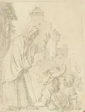 Philipp Veit, Raufende Knaben, 1840, Pencil drawing