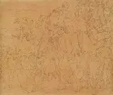 Julius Schnorr von Carolsfeld, Jakobs Flucht (1. Mose 31). Früher Entwurf für Blatt 35 der "Bilderbibel"