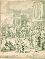Matthias Scheits, Rückkehr Davids aus der Schlacht, Brush and Indian ink drawing