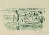 Max Liebermann, 2 Bll.: Badende Jungen im Meer. Spielende Kinder am Strande, 1912, Lithograph