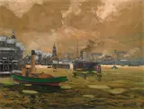 Erich Mercker, Hamburger Hafen im Winter, Oil on canvas