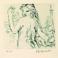 Penthesilea by Oskar Kokoschka, 1970, Drypoint, sold Oct 2004
