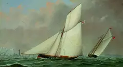 Englischer Marinemaler, Englische Yachten vor der Küste, Oil on cardboard