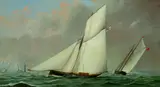 Englischer Marinemaler, Englische Yachten vor der Küste, Oil on cardboard