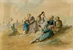 Ludwig Elsholtz, Der Sonntagnachmittag, 1849, Watercolour
