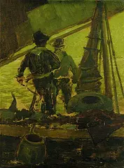 Ludwig Dill, Später Abend in der Lagune, Oil on fibreboard