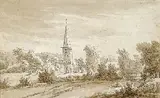 Egbert van Drielst, Ansicht von Zuidlaren in Drenthe, Brush and Indian ink
