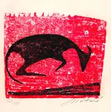 Liegende Kuh (nach rechts) by Ewald Mataré, 1958, Woodcut in colours, sold Oct 2004
