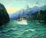 Max Schroeder, Kaiserliche Yacht "Hohenzollern" im Hardjanger Fjord, 1905, Oil on canvas