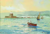 Willy Stöwer, Ruderboot und Segler vor Messina, 1904, Gouache