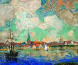 Gerhard Graf, Hafen von Travemünde, Oil on canvas