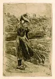 Max Liebermann, 2 Bll.: Kleine Schafhirtin. Dengelnder Bauer, 1887, Etching