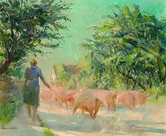 Franz Marx, Die Schweineherde, Oil on canvas