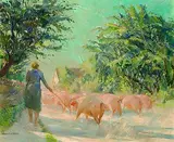 Franz Marx, Die Schweineherde, Oil on canvas