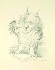 Der Kauz by A. Paul Weber, 1975, Chalk drawing, sold Oct 2004