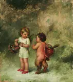 Carl Plückebaum, Begegnung vor Weihnachten, 1920, Oil on panel