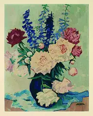 Carl Reiser, Blumenstillleben, Oil on paper