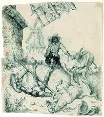 Gustave Doré, Zugeschrieben - Don Quichote, Pen and ink drawing
