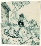 Gustave Doré, Zugeschrieben - Don Quichote, Pen and ink drawing
