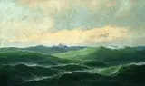 Max Jensen, Schlepper in der Nordsee, Oil on canvas